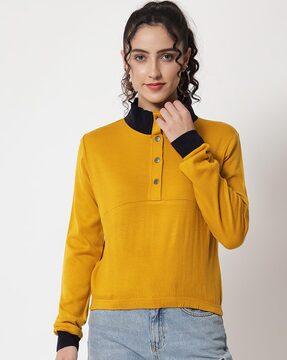 front button crop sweatshirt