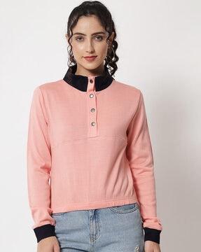 front button crop sweatshirt