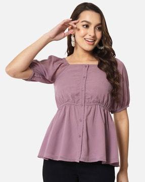 front button square-neck top