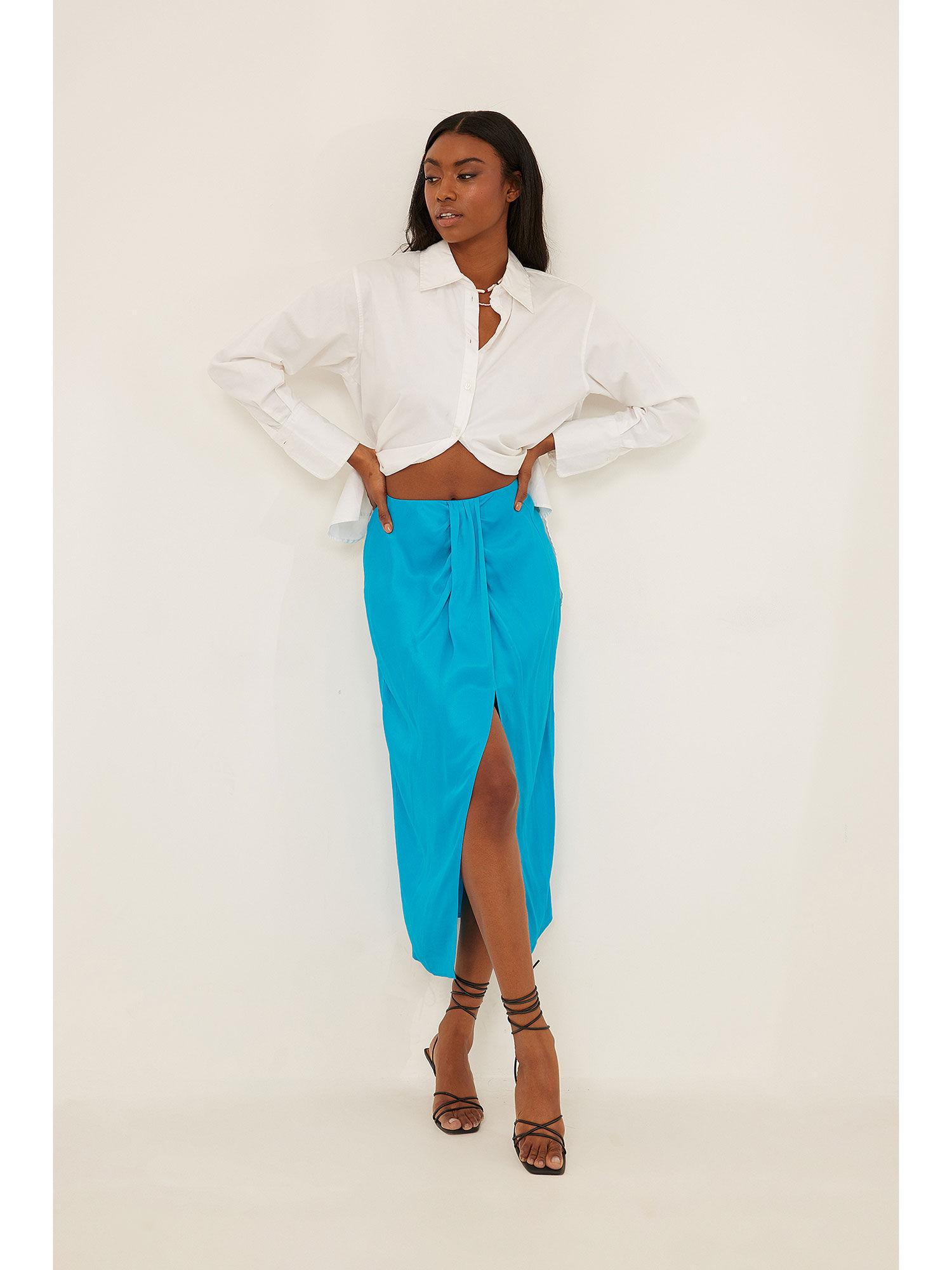 front detailed midi skirt-strong blue