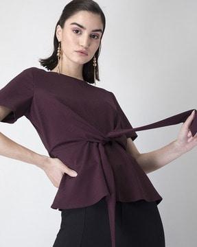 front-knot short-sleeve blouse