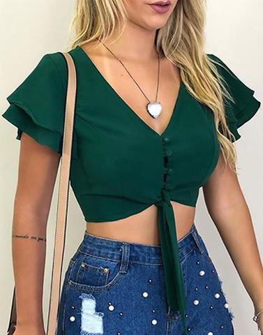 front knot green crop top