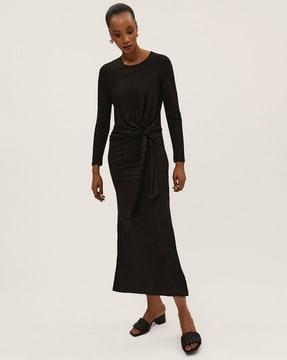 front-knot round-neck shift dress