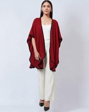 front-open cashmere cape with contrast border