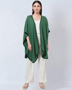 front-open cashmere cape with contrast border