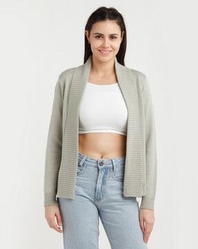 front-open shrug with ribbed hem