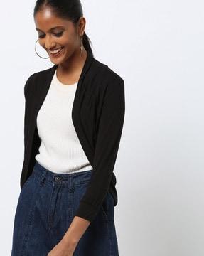 front-open shrug with shawl collar