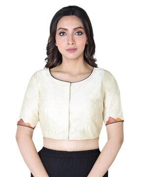 front-open blouse with embroidery