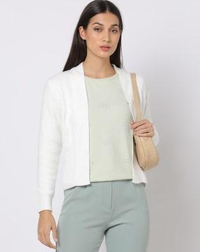 front-open cardigan with ribbed sleeve hems