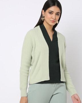 front-open cardigan with ribbed sleeve hems