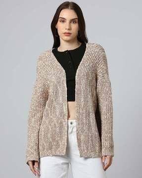 front-open drop shoulder sleeves cardigan