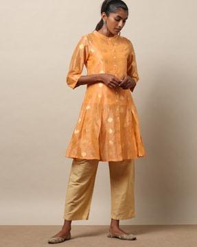 front-open embroidered a-line tunic with inner
