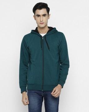 front-open hoodie with chain accent