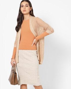 front-open long sweater