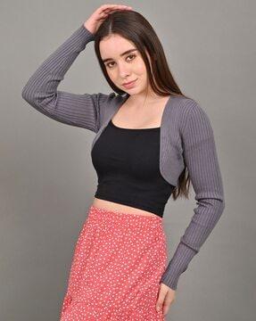 front-open ribbed crop shrug