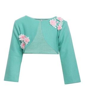 front-open shrug with floral applique