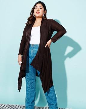 front-open shrug with frill accent