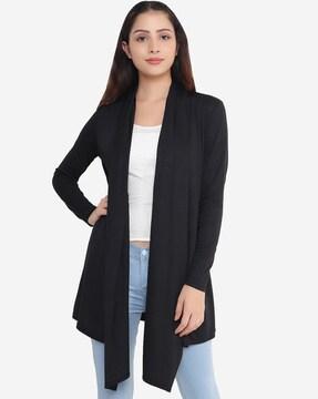 front-open shrug with high-low hem