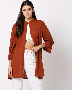 front-open shrug with ruffle sleeves