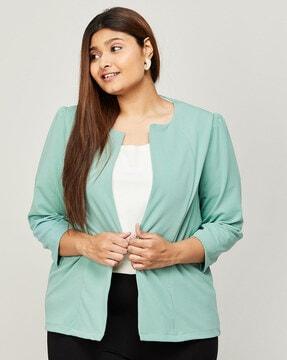 front-open shrug with shawl lapel