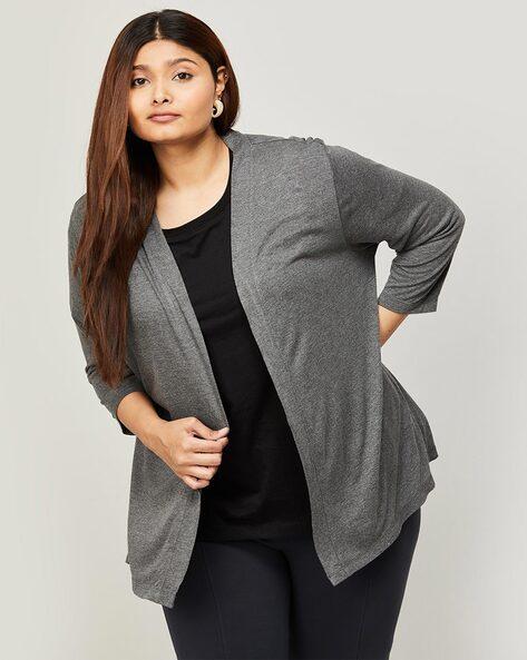 front-open shrug with shawl lapel