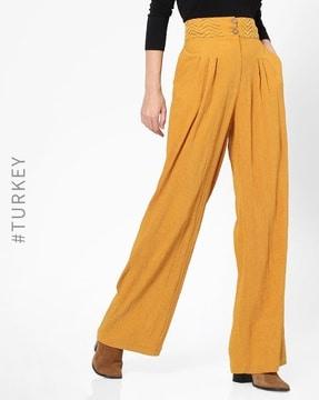 front-pleat crinkled straight pants with insert pockets