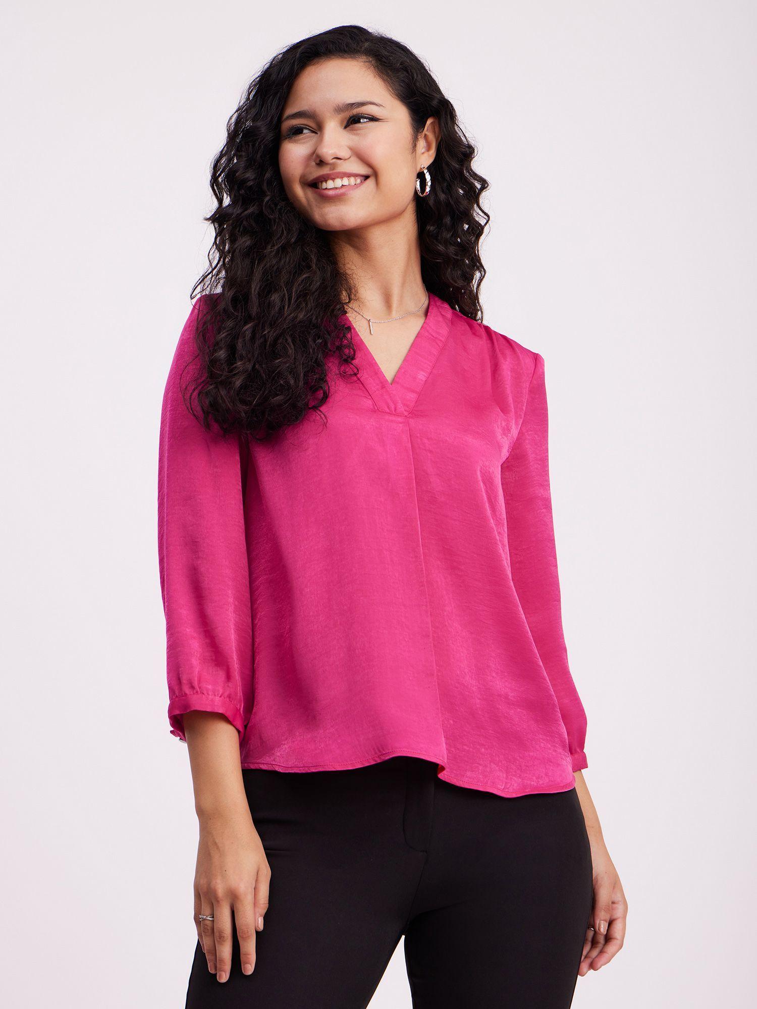 front pleat detail top - fuchsia