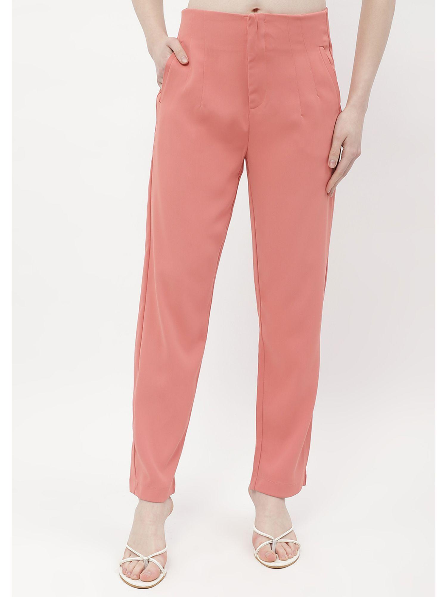 front pleated blush peach tapered trousers