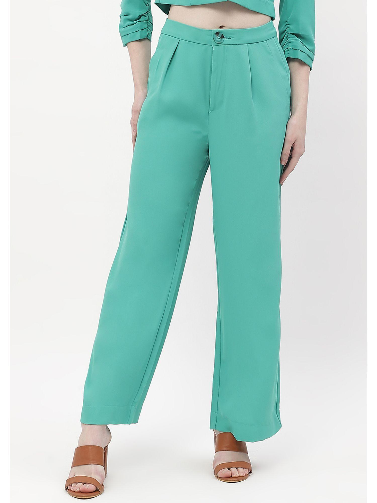 front pleated jade green straight fit trousers