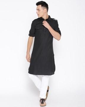 front pocket kurta with collar-neck