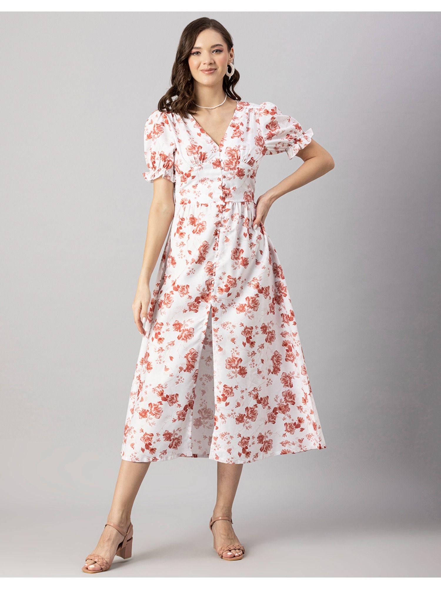 front slit puffed sleeves midi dress