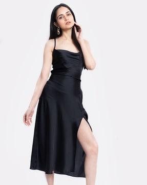 front-slit sheath dress with back tie-up