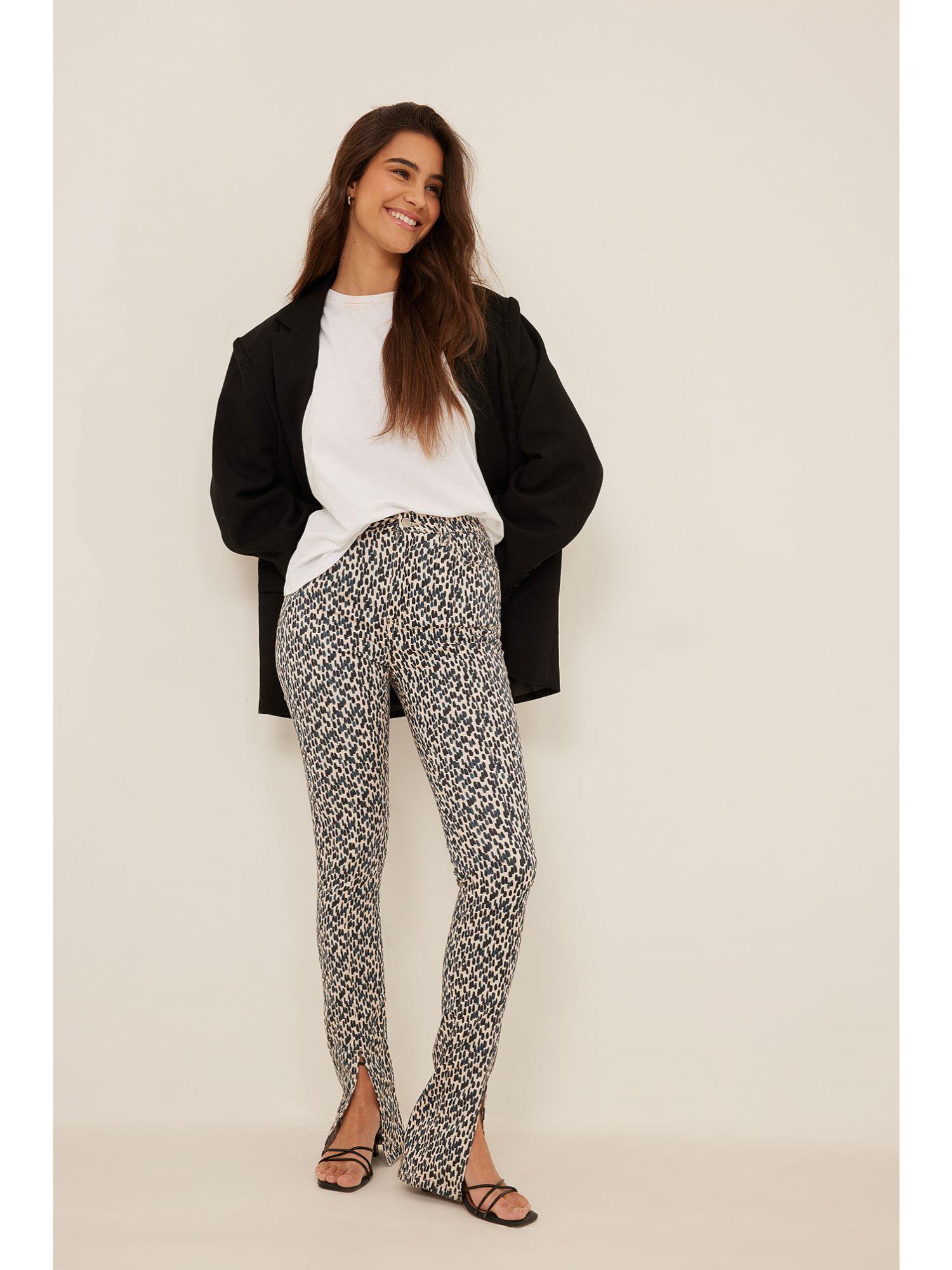 front slit skinny jeans-print