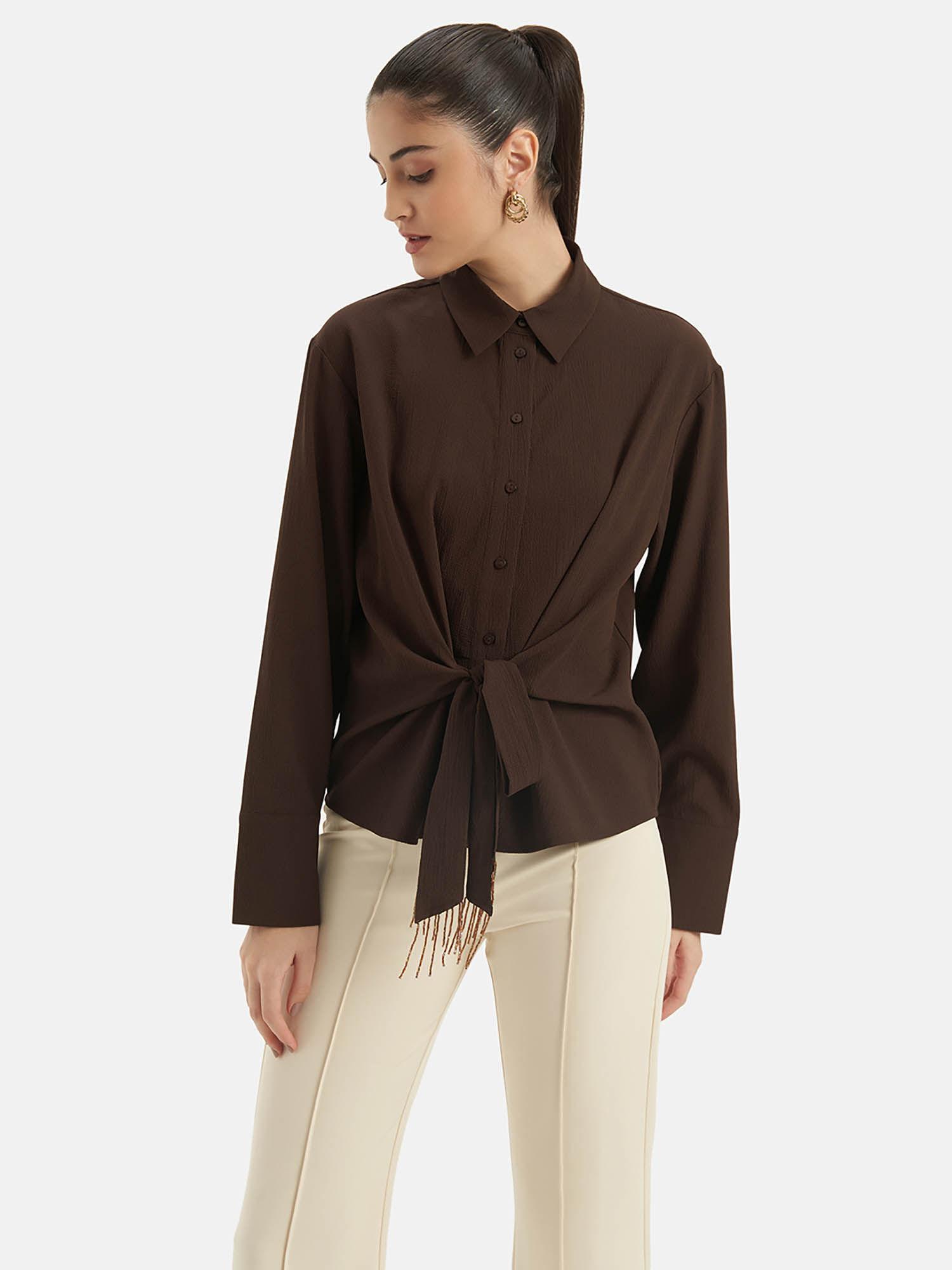 front tie up detailed shirt with embellished fringes