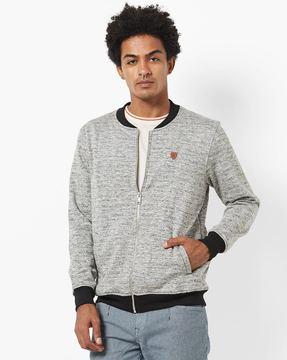 front-zip heathered sweatshirt