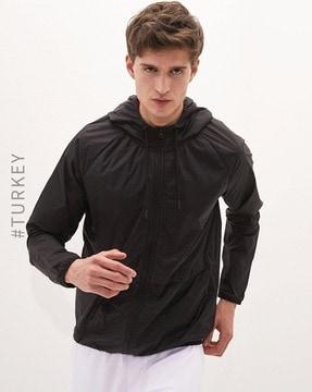 front-zip panelled hoodie