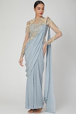 frost blue embellished gown saree