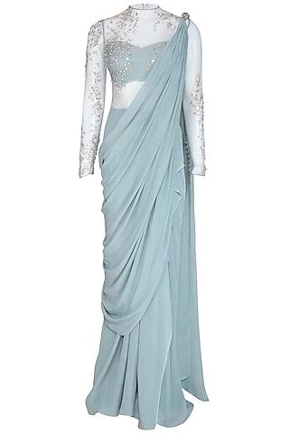 frost blue embellished ruffled saree gown