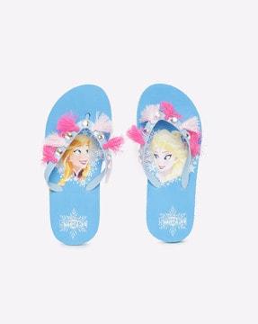 frozen print embellished thong-strap flip-flops with tassels