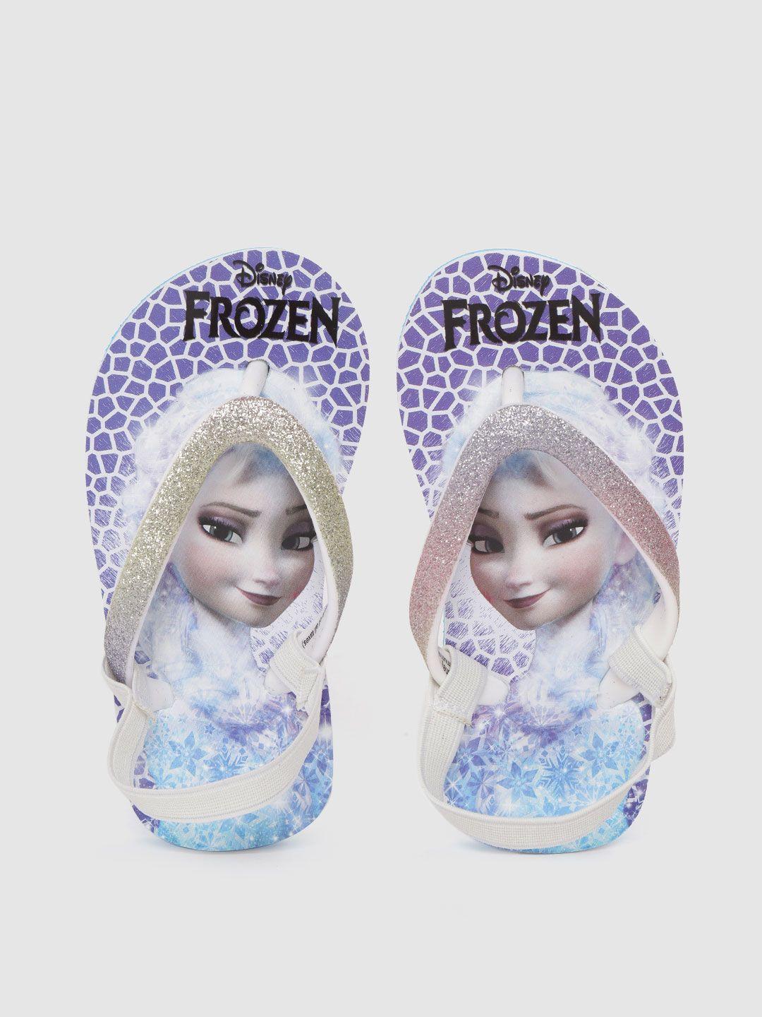frozen girls gold-toned & purple printed thong flip-flops