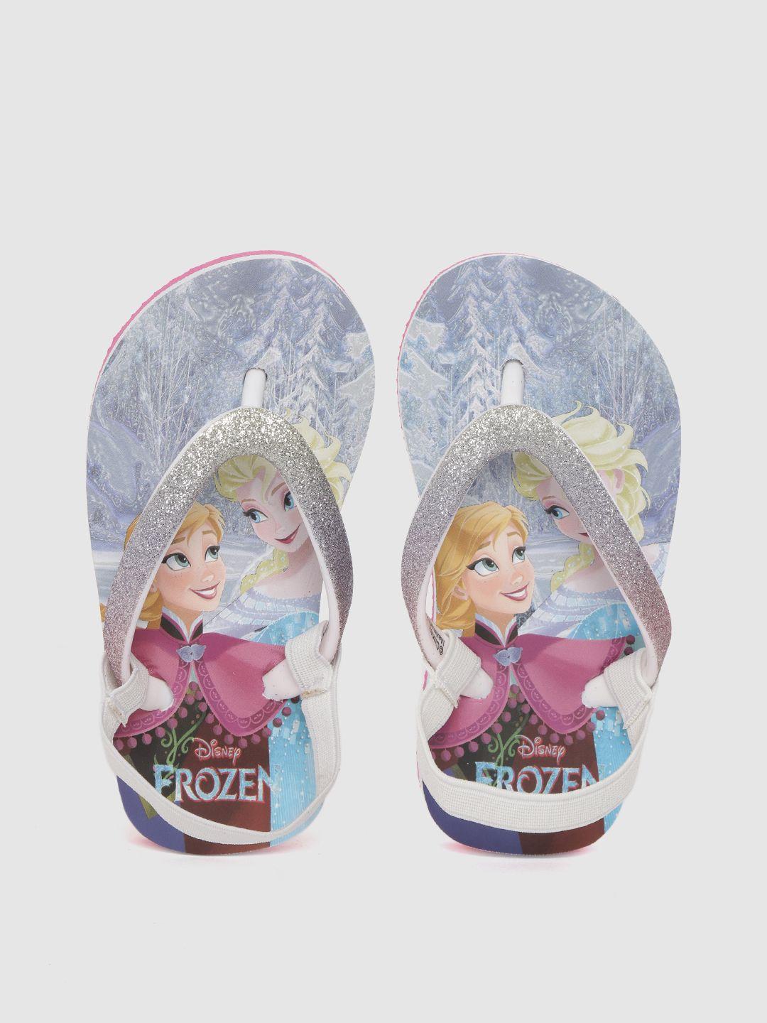 frozen girls silver-toned & blue printed thong flip-flops