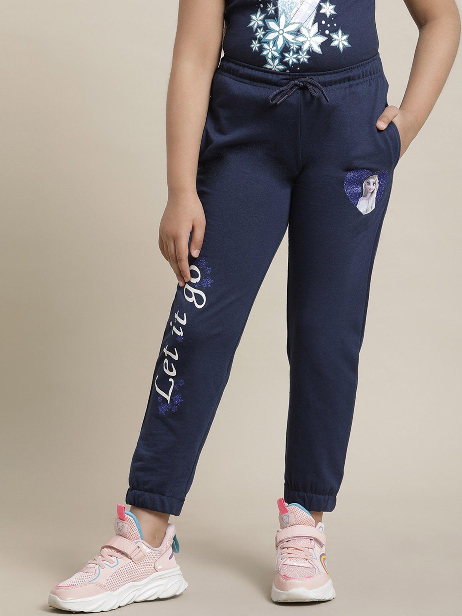 frozen printed navy blue joggers for girls