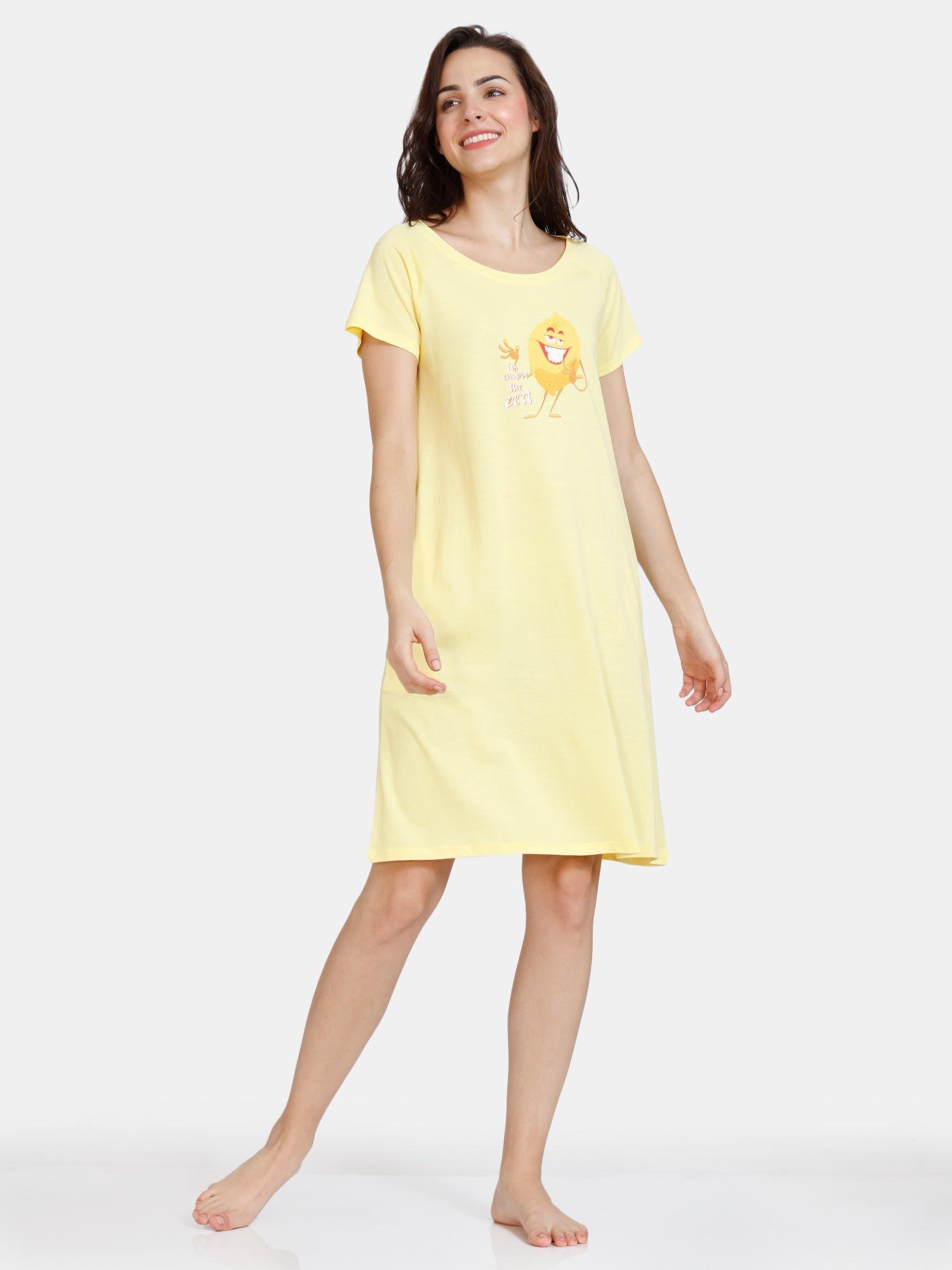 fruggies knit cotton knee length nightdress - sunshine yellow