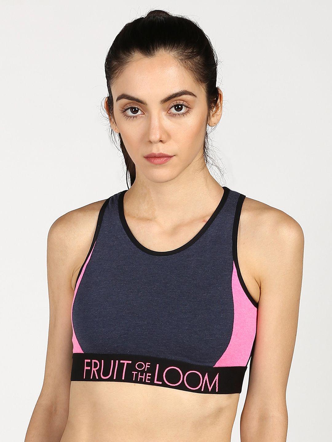 fruit of the loom blue & pink colourblocked non-wired non padded sports bra fats01-a1s1