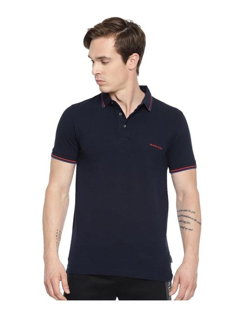 fruit of the loom blue regular fit polo t-shirt