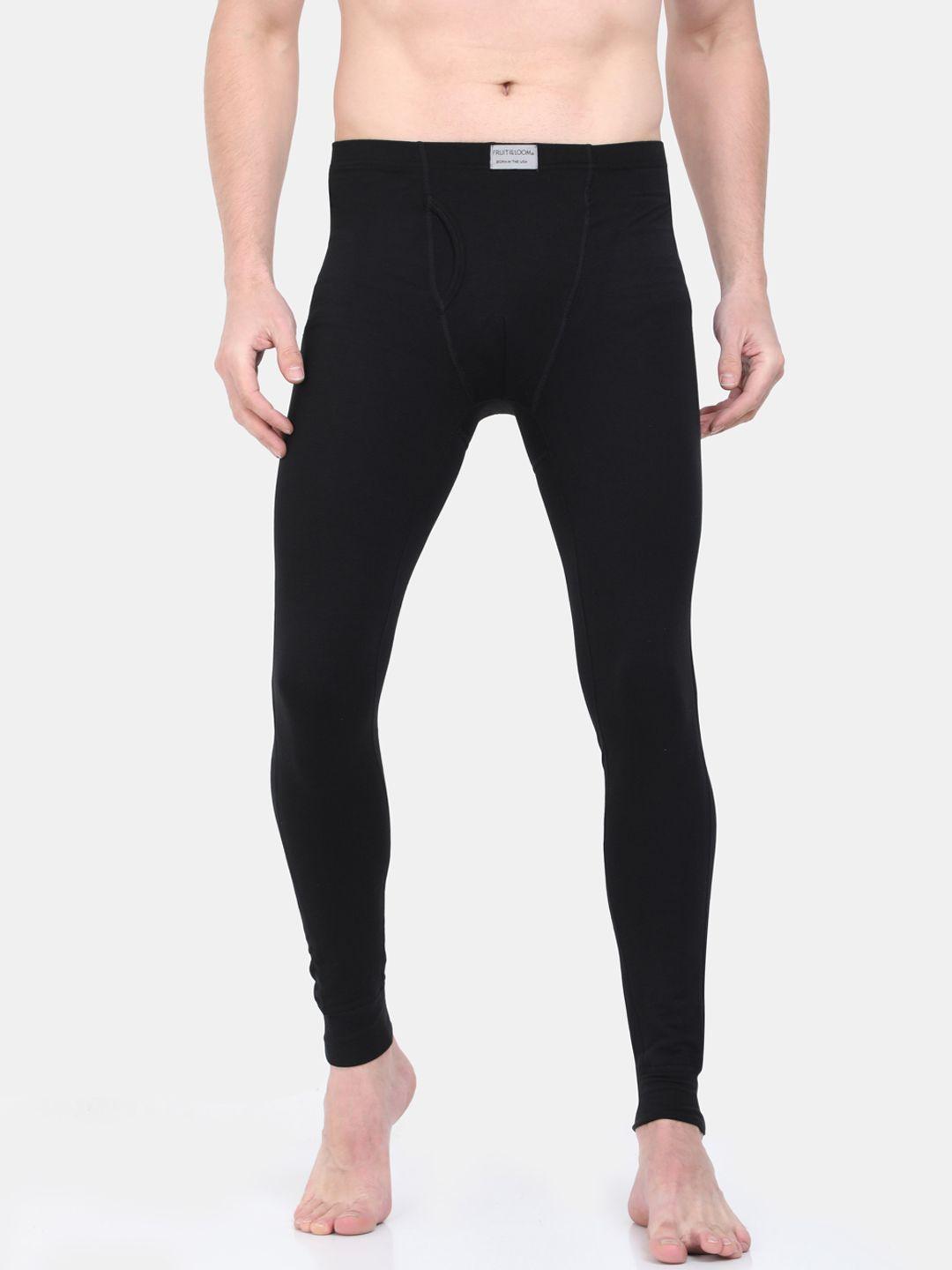 fruit of the loom men black solid thermal bottoms