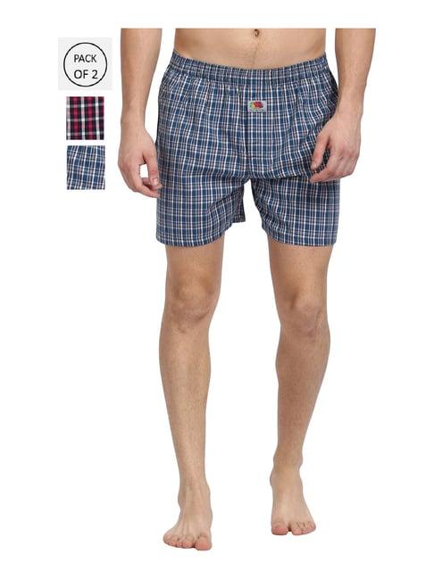 fruit of the loom multicolor cotton regular fit checks boxers (pack of 2)