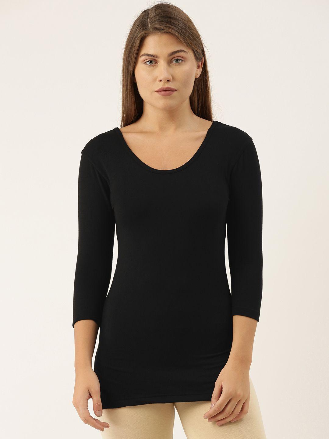 fruit of the loom woman's black solid thermal top