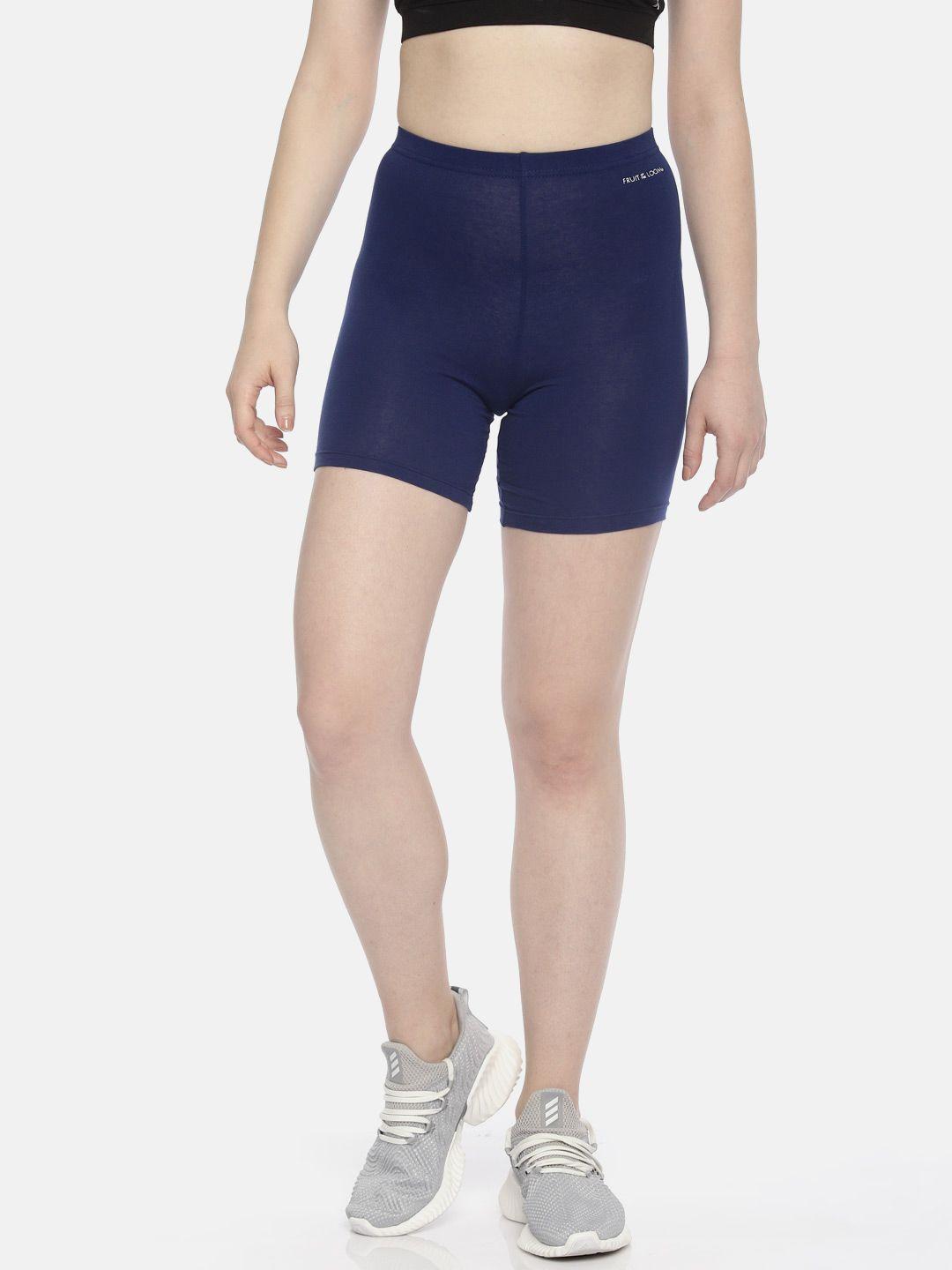 fruit of the loom women navy blue solid regular fit flex cycling shorts