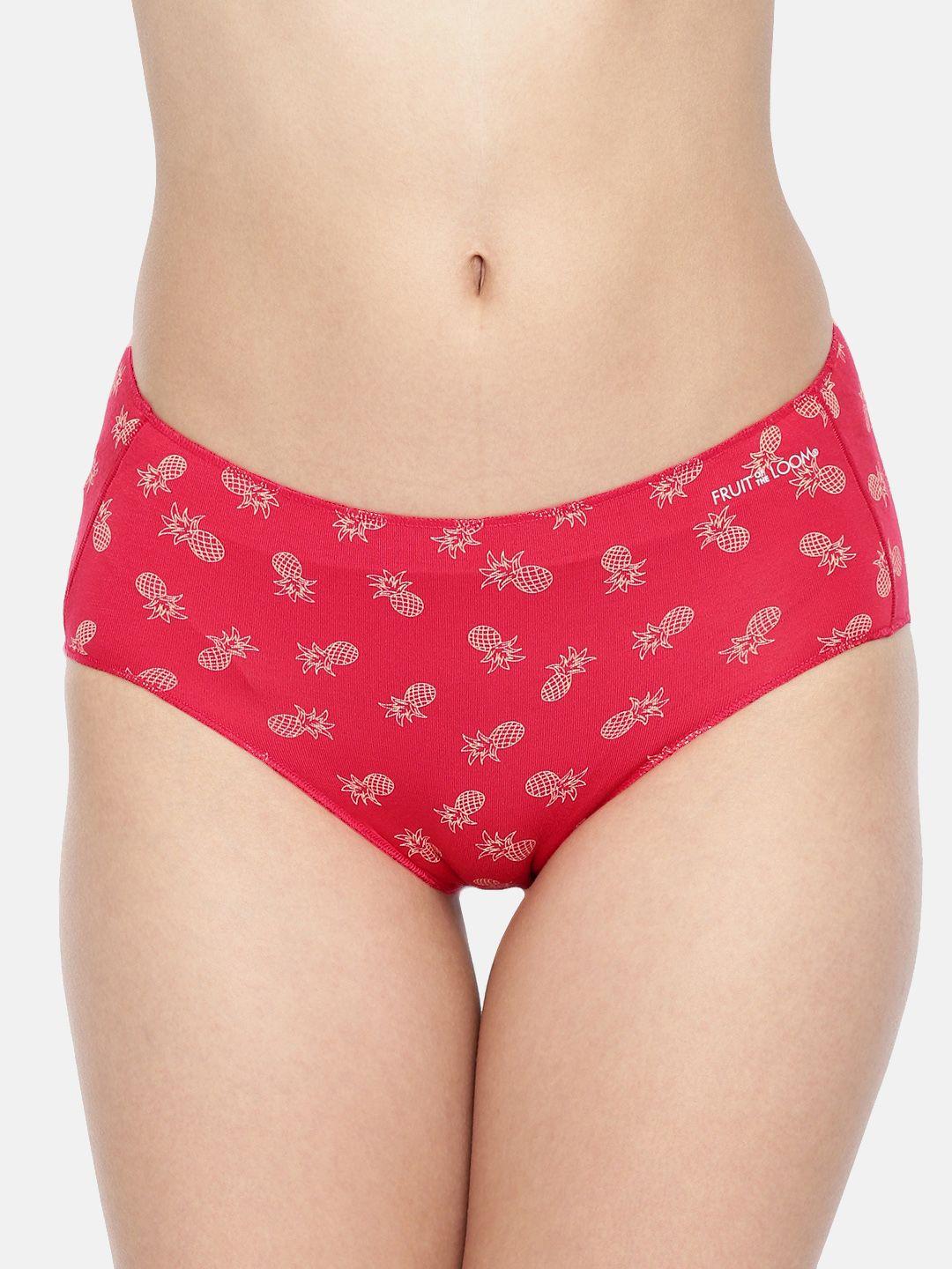 fruit of the loom women red printed hipster fhpp04-a1p4